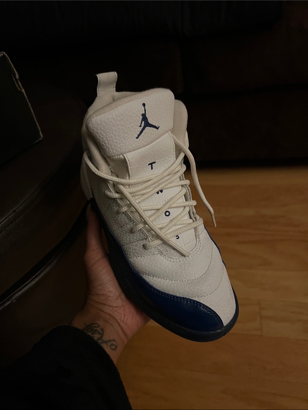 Jordan White and Navy Retro Basketball Sneaker
